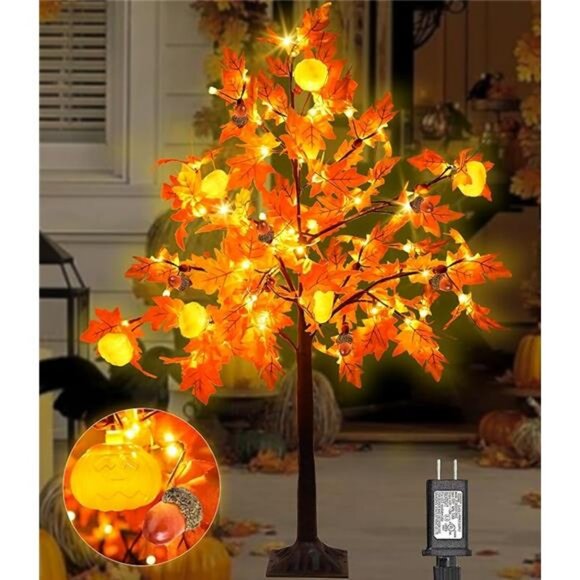 4 Ft Lighted Prelit Maple Tree Thanksgiving Decor 42 Warm White LEDs - Picture 7 of 7